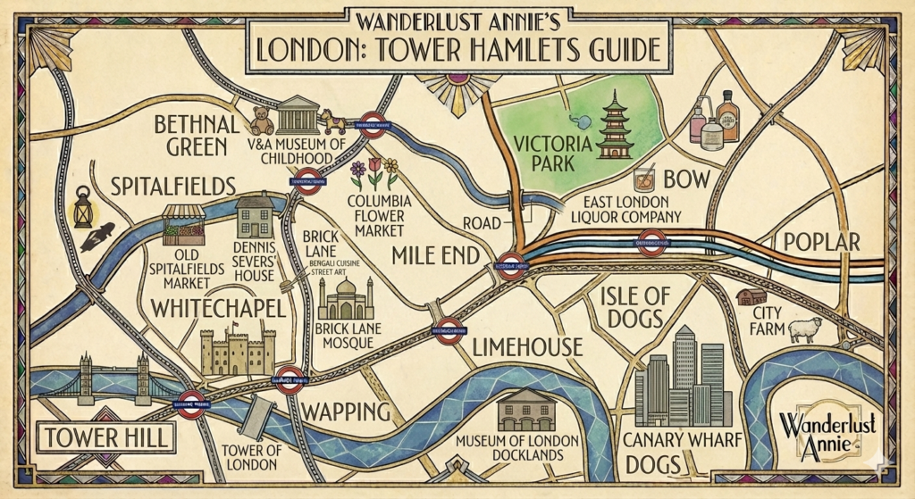 紅磚巷與哥倫比亞路花市：孟加拉文化＋文青街頭藝術Tower Hamlets地圖