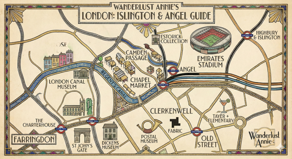 足球迷酋長球場與倫敦家具街：伊斯靈頓 (Islington)地圖